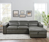 Canapé sectionnel convertible avec rangement, chaise longue, appuie-têtes réglables, canapé-lit en forme de L avec lit escamotable, chargeur USB, porte-gobelet