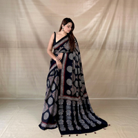 Saree Katun Wanita Tradisional India Dengan Pola Geometris Untuk Pakaian Santai Semua Musim