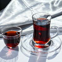 Tasse à thé de l'après-midi en verre de petite capacité au design créatif exquis de style moyen-oriental avec soucoupe et emballage en boîte, tasse à café en verre