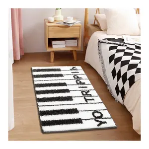 儿童卧室3D打印钢琴钥匙床边蓬松地毯长绒地毯防滑吸收条纹浴垫