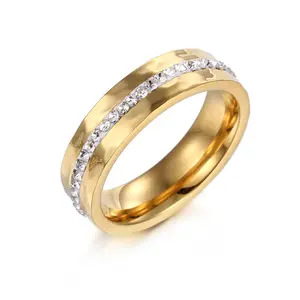 Bagues de mariage plaquées or 18 carats avec placage sous vide, breloque en zircon, bijoux en acier inoxydable, bandes de haute qualité
