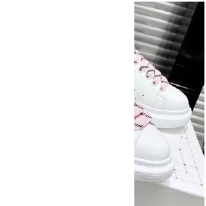 White Pink Platform <b>Sneakers</b>, Women's Thick Sole <b>Leather</b> Skate Shoes, Casual Lace-up Height Increasing <b>Sneakers</b> - Product Image 3