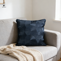 Bestickter Geometrischer Baumwoll-Kissenbezug - Marineblau mit Durchgehendem Kreismuster und Paspelierung für Sofadekoration
