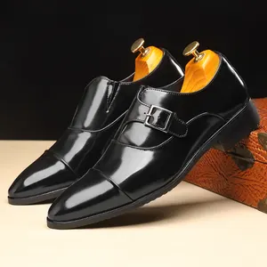 Big Size 38-44 Men's Black Guangzhou Genuine Leather Oxford Casual Genuine Leather Loafers Shoes For Dress Monk Strap Men