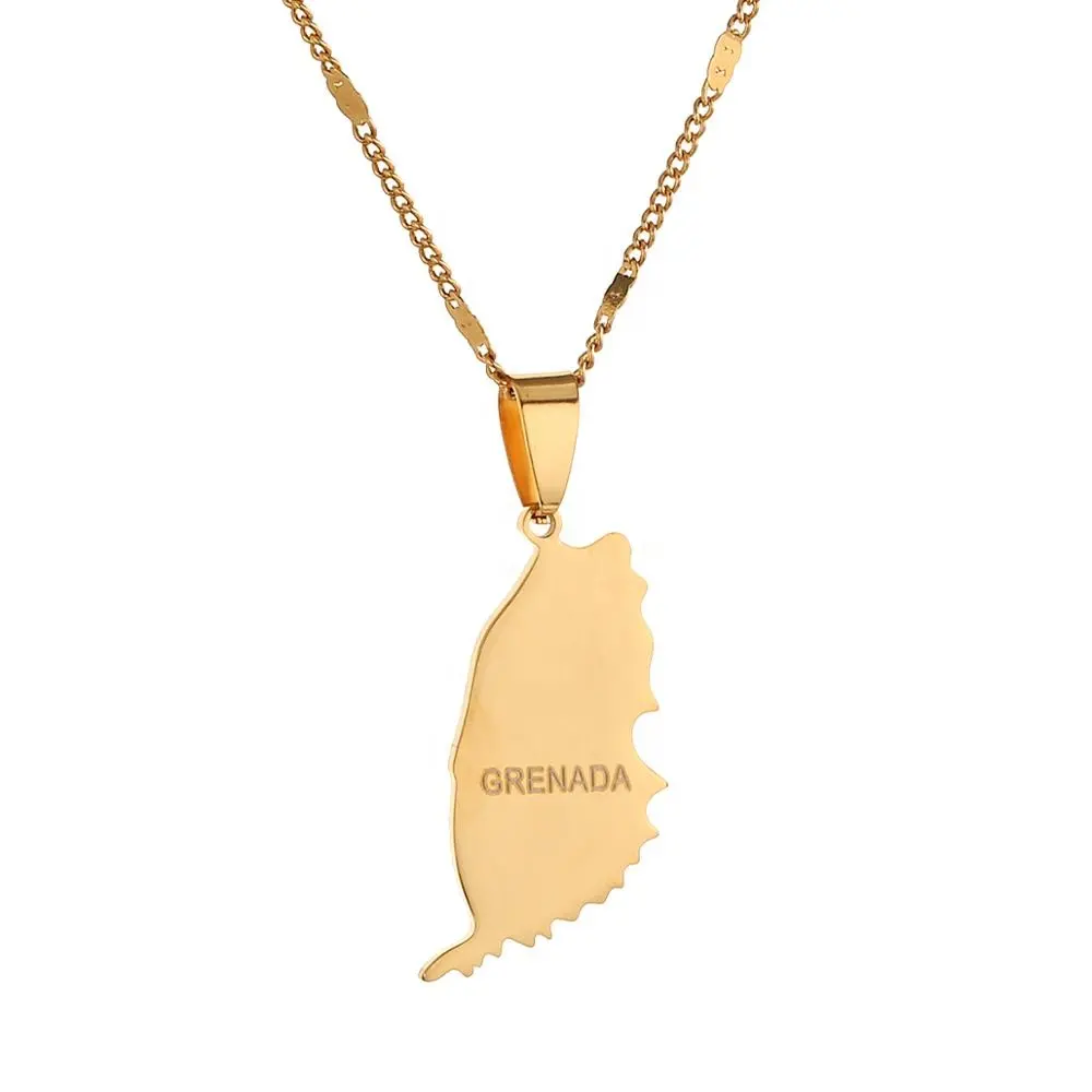 Edelstahl Grenada Island Map Anhänger Halsketten Karibischer Charme Schmuck