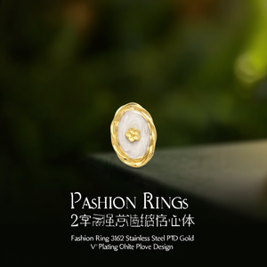 Fashion <b>Ring</b> 316L Stainless Steel PVD <b>Gold</b> Plating Oval White Stone Flower Design - Product Image 3