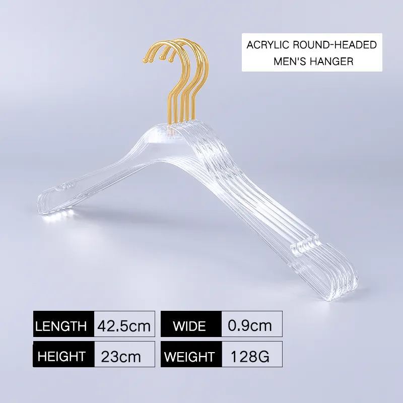 Clothing store transparent acrylic clothes hanger with Gold Hook