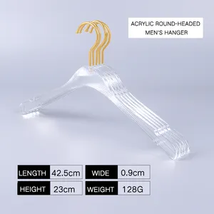 Cintre acrylique transparent pour magasin de vêtements avec crochet doré