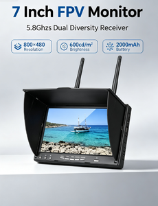 Moniteur FPV TFT LCD 7 pouces 800*480 600cd/m2 avec récepteur double diversité 5.8G intégré, batterie Li-Polymère 2000mAh 7.4V et enregistrement DVR - Product Image 3