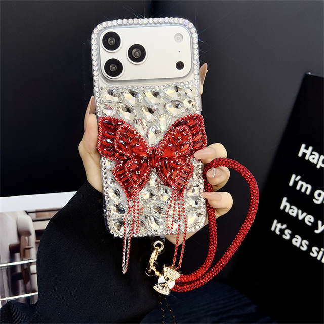 Luxury Rhinestone 3D Bow Phone Case for iPhone 17 16 Pro Max 15 14 13 Crystal Diamond Cute Girls Protective Cover