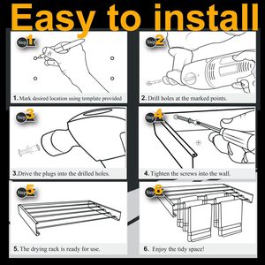 <b>Wall</b> <b>Mounted</b> Foldable Metal <b>Drying</b> <b>Rack</b> Invisible Laundry <b>Rack</b> for <b>Clothes</b> Kitchen Space Applicable - Product Image 3
