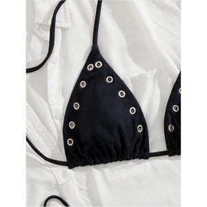 Conjunto de bikini de 2 piezas FOXA para mujer con ojales, top halter y braguita de corte cheeky con lazo lateral - Product Image 5