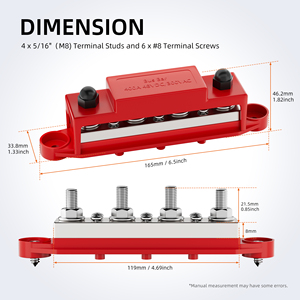 บล็อกการกระจายพลังงาน48V busbar 400A M10 4โพสต์ได้รับการรับรองมาตรฐาน RoHS และ CE สำหรับระบบสุริยะยานยนต์ทางทะเลจำนวนมาก - Product Image 2