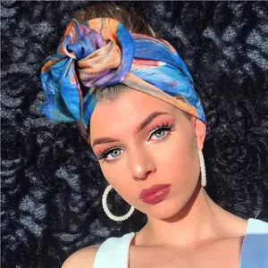 Shenglan Printed Head Wrap Elastic Turban Yoga Sport Tropical Design Hairband for Lady Headband Silk Scarf Tying Hair Streamer