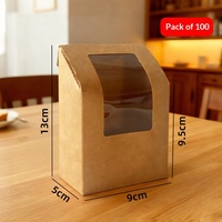 Boîte en papier pour poulet frit, frites, sandwichs, emballage alimentaire, boîte à collation avec fenêtre, en papier kraft de qualité alimentaire, rectangulaire, avec fond à crochet