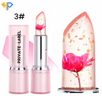 Rouge à lèvres magique à fleurs changeantes de couleur, à fleurs séchées et feuilles d'or, résistant à l'eau, longue tenue, OEM ODM, vente en gros pour salons