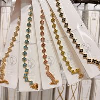 Gelang Tenis Bunga Lapis Emas 18K dari Baja Anti Karat dengan Rantai Tautan Bunga CZ Warna-warni untuk Wanita