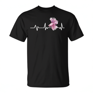 T-shirt Betta Fish Heartbeat nera unisex per adulti, girocollo, manica corta, stampa digitale - Product Image 3