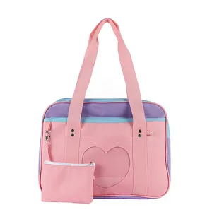 Bolso de hombro de lona con diseño de corazón de amor para mujer, Cartera de viaje de gran capacidad con diseño de corazón de amor transparente