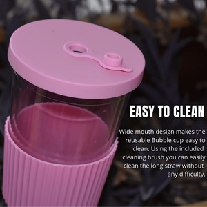 22oz Reusable <b>Boba</b> Cup with Cork Sleeve Cute Pink Plastic <b>Bubble</b> Tea Bottle with Reusable Straw - Product Image 4