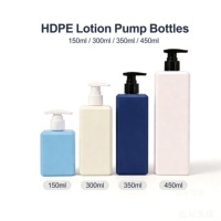 Bouteille carrée en PEHD 150ml 300ml 450ml noire avec pompe à lotion, emballage pour shampoing, couleurs personnalisées pour gel douche et lavant corporel, vente en gros