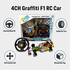 รถแข่งสูตร RC ดีไซน์กราฟฟิตี 4CH พร้อมพวงมาลัยรีโมท ยางยาง กล่องใส่ของเล่นสำหรับเด็กอายุ 3 ปีขึ้นไป เป็นของขวัญ - Product Image 2