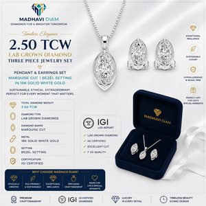 Ensemble de bijoux trois pièces en or blanc 2,50 carats avec diamants de laboratoire taille marquise, serti clos en or massif 18 carats, comprenant un pendentif et des boucles d'oreilles - Product Image 1