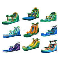 Toboggan aquatique gonflable double piste en PVC, thème Soleil Jaune Commercial, avec piscine et château gonflable pour fêtes en extérieur