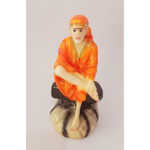 PARIJAT HANDICRAFT 3.6 Inch Resin Shri Shirdi Sai Statue Art Deco Design Handmade Eco-Friendly Home Office Temple <b>Mandir</b> - Product Image 2