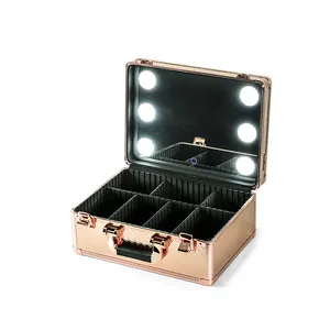 GLARY casing makeup portabel, sarung penyusun makeup kosmetik profesional dengan lampu led