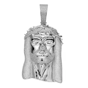 定制雕刻银银金耶稣片头面吊坠设计大型嘻哈摩沙石冰镇耶稣吊坠