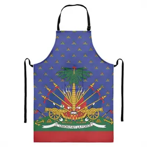 Aangepaste Ontwerp Custom Art Schort Met Zakken Haitiaanse Vlag Keuken Koken Bbq Taille Schort Vrouwen Mannen Chef-Kok Geschenk Kunstenaar Schort