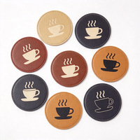 Promotion de gros usine : Sous-verre rond en cuir PU, motif tasse à café gaufré, imperméable et résistant à la chaleur, pour table