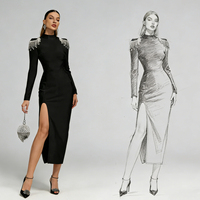 Robe mi-longue unie décontractée printemps 2026, style européen et américain, col semi-montant, coupe droite, taille haute, en polyester, effet drapé