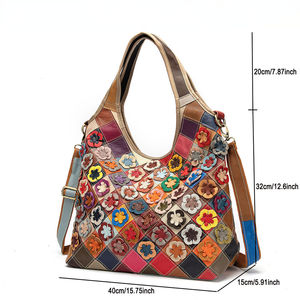 Sac à main AndoBag pour femmes, sac fourre-tout en cuir de vache véritable, sac à bandoulière à carreaux avec surpiqûres colorées, sac à main pour les trajets quotidiens 649 - Product Image 6