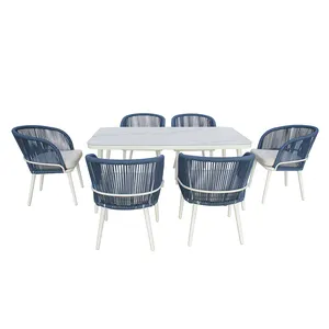 Hot Sale Outdoor Patio Garden 7-piece Woven Rope Dining Table And Chairs Furniture