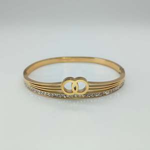 Fashion Bangle 316L Stainless Steel PVD Gold Plating With <b>Crystal</b> Inlay Elegant Design For Women - Product Image 1