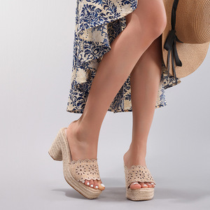 Sandalias de cuña de malla transpirables para mujer, con plataforma y suela gruesa, zapatos de verano con cordones, tacones de cuña de plataforma para mujer, zapatos de encaje delicados - Product Image 2