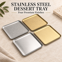 Groothandel Vierkante RVS Dessert Schaal Goud Zilver Vintage Goud Vintage Zilver Snack Gebak Serveerschaal voor Restaurant
