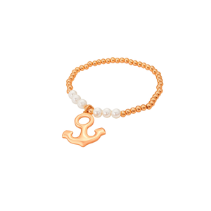Stainless Steel <b>Beaded</b> <b>Bracelet</b> With Anchor Charm White Pearls PVD Gold Plated Fashion Jewelry For Women - Product Image 2