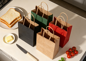 Eco-Friendly Recyclable Vertical Multi Color Thick Solid Kraft Paper Tote Bags with Reinforced Paper Rope Handles - Product Image 3