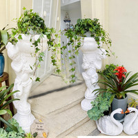 Pot Bunga Magnesium Oksida Gaya Eropa Vintage Motif Gadis Kreatif Vas Besar Dekorasi Pernikahan Air Mancur
