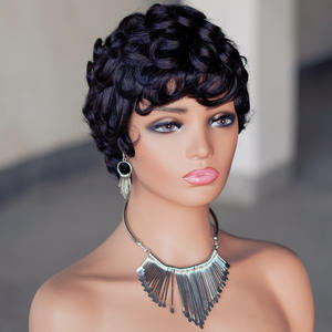 Nouvelle perruque <span class=keywords><strong>courte</strong></span> de style pixie, mécanisme de capuchon, couleur naturelle, petite <span class=keywords><strong>coiffure</strong></span> bouclée, stock d'usine, vente directe - Product Image 5