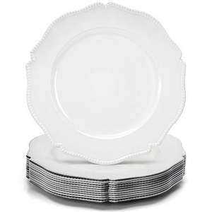 Assiettes de présentation en céramique avec bordure argentée, motif floral émaillé, design ajouré complexe, <span class=keywords><strong>bleu</strong></span> <span class=keywords><strong>terre</strong></span> <span class=keywords><strong>cuite</strong></span>, pour dîner, en gros - Product Image 1