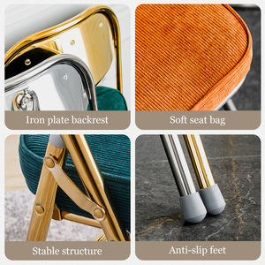 كرسي طعام معدني محمول مع قماش مخملي قابل للطي للفنادق والأثاث التجاري - Product Image 2