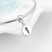 Breloques et pendentifs en argent sterling 925 véritable, lettres de dentisterie ODONTOLOGIA, compatibles avec les bracelets et colliers à breloques, vente en gros de bijoux