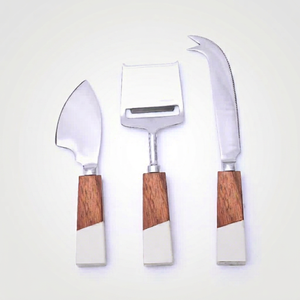 Elegant Style 18/8 Stainless Steel <b>Cheese</b> <b>Knife</b> <b>Set</b> 3 Pcs Wood & Terrazzo Handle Durable Dinnerware Kitchenware <b>Cheese</b> Utensil - Product Image 1