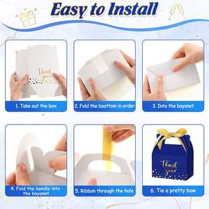 Boîtes cadeaux en papier avec ruban et poignées, impression dorée, pour remise de diplôme, baby shower, fête de fin d'année (bleu royal) - Product Image 4