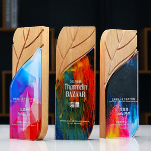 Solid Momentoes Wooden Plaque Trophy <strong>Blank</strong> <strong>Crystal</strong> <strong>Block</strong> Metal <strong>Crystal</strong> and Wood Glass Trophy - Product Image 6