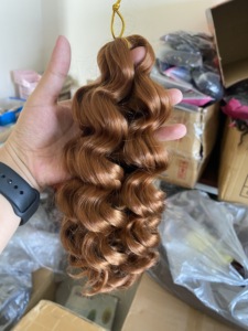 Trenzas de Cabello Sintético Rizado <span class=keywords><strong>Corto</strong></span> Pre-Enlazadas Estilo Italiano para Mujer, Ondas Boho de Playa, Ondas Profundas, Cabello de Ganchillo Italiano - Product Image 5
